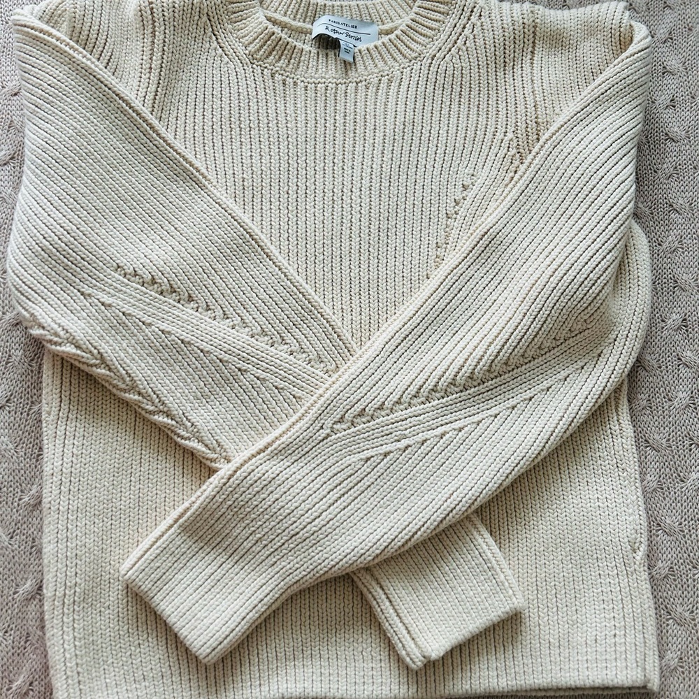 Beige Ribbed Knit Sweater